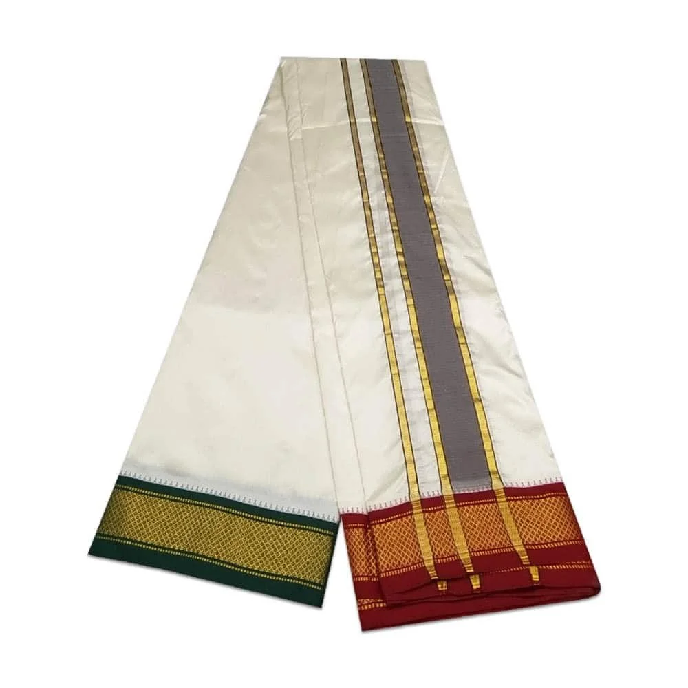 Pure Silk Ganga Jamuna Mayil Kan Dhoti 7 Kan 2