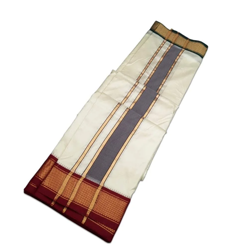 Pure Silk Ganga Jamuna Mayil Kan Dhoti 9 Kan 2