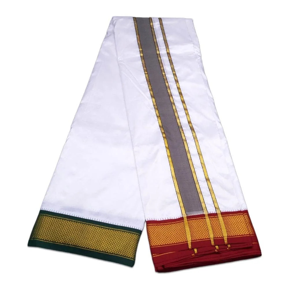 Pure Silk Ganga Jamuna Mayil Kan Dhoti Premium Quality 9 Kan 3