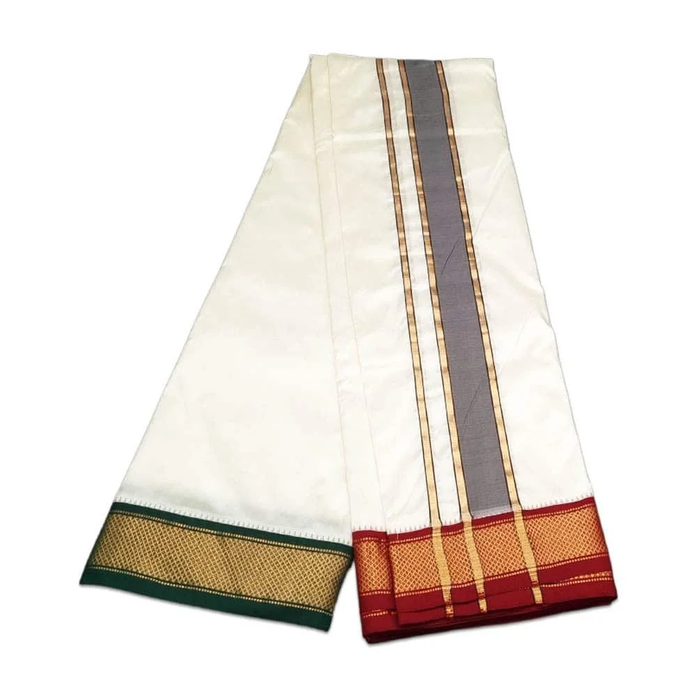 Pure Silk Ganga Jamuna Mayil Kan Dhoti 9 Kan 3