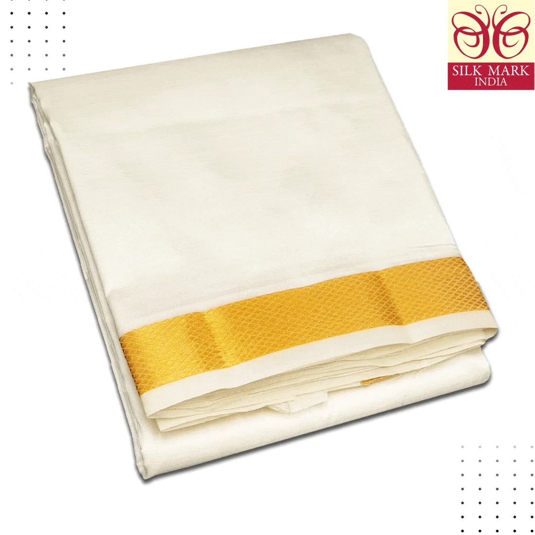Pure Silk Half White Cream Color Dhoti 1.5 Inch Golden Zari