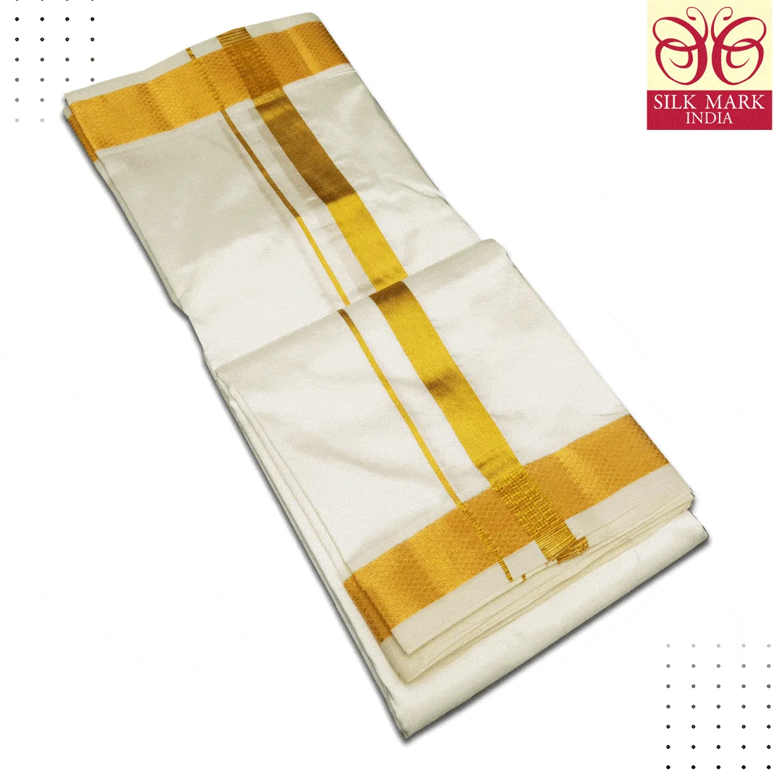 Pure Silk Half White Cream Color Dhoti 1.5 Inch Golden Zari 2