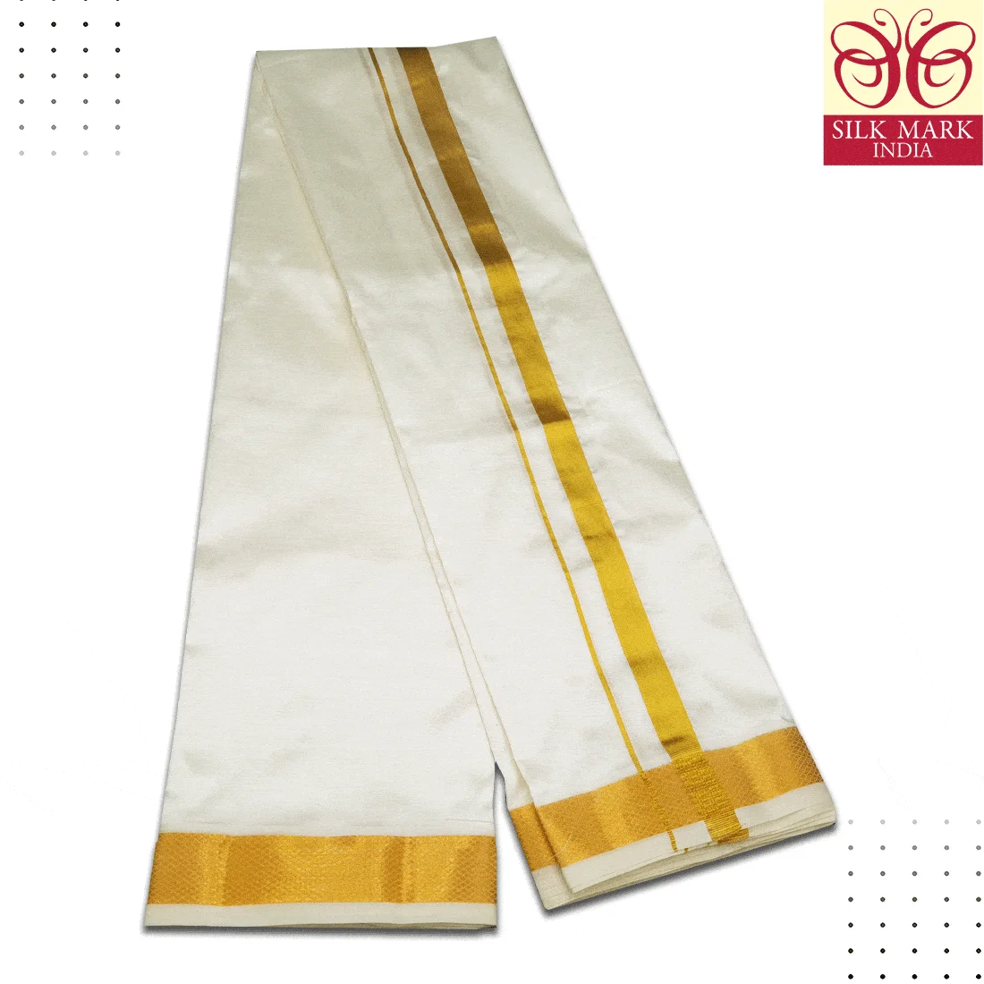 Pure Silk Half White Cream Color Dhoti 1.5 Inch Golden Zari 3