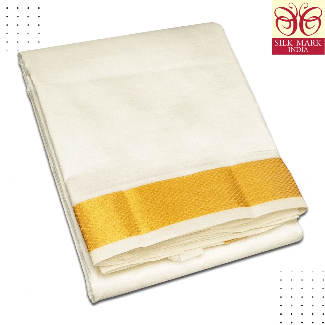 Pure Silk Off White Cream Color Dhoti 2 Inch Golden Zari