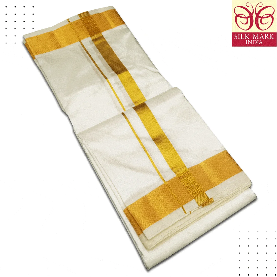 Pure Silk Off White Cream Color Dhoti 2 Inch Golden Zari 2