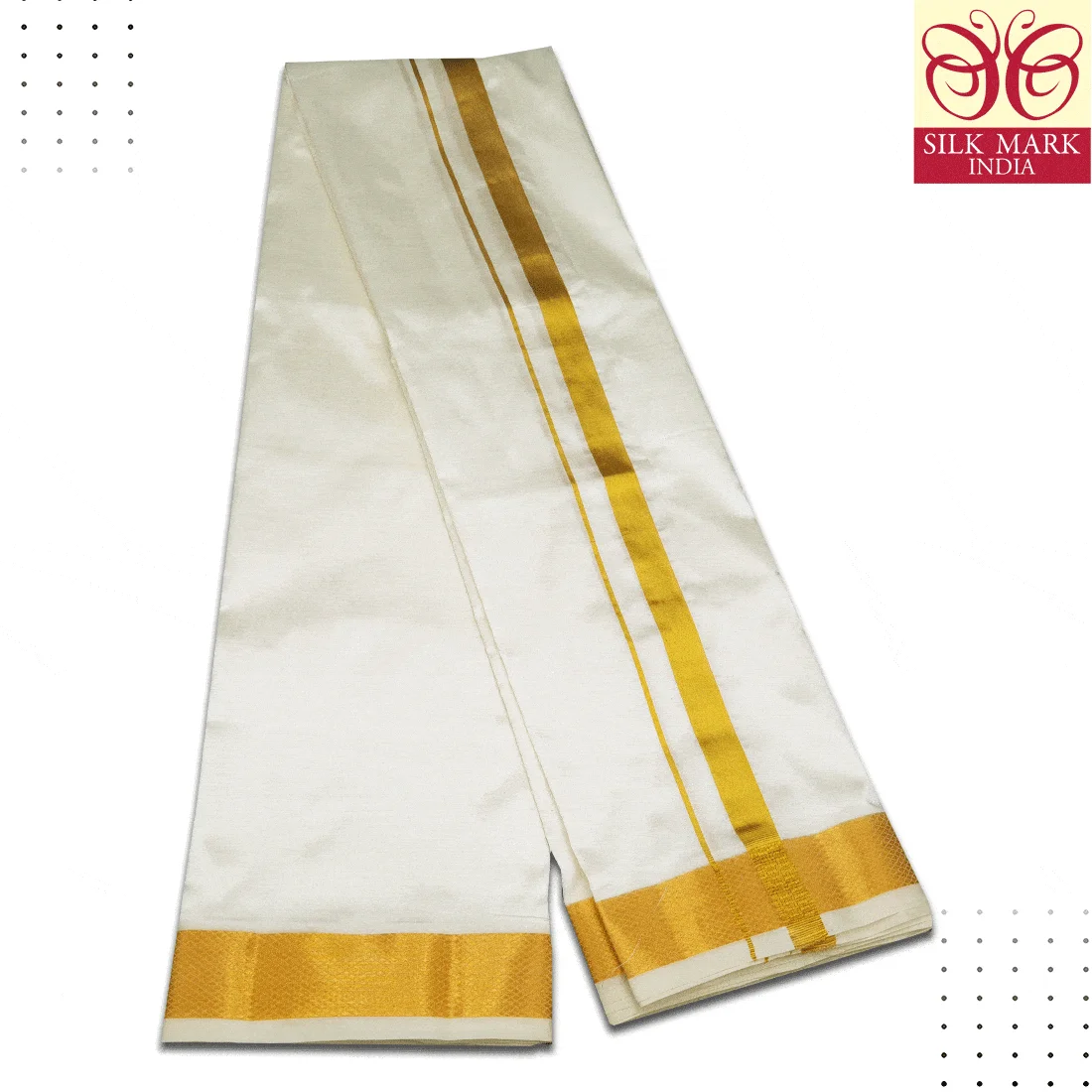 Pure Silk Off White Cream Color Dhoti 2 Inch Golden Zari 3