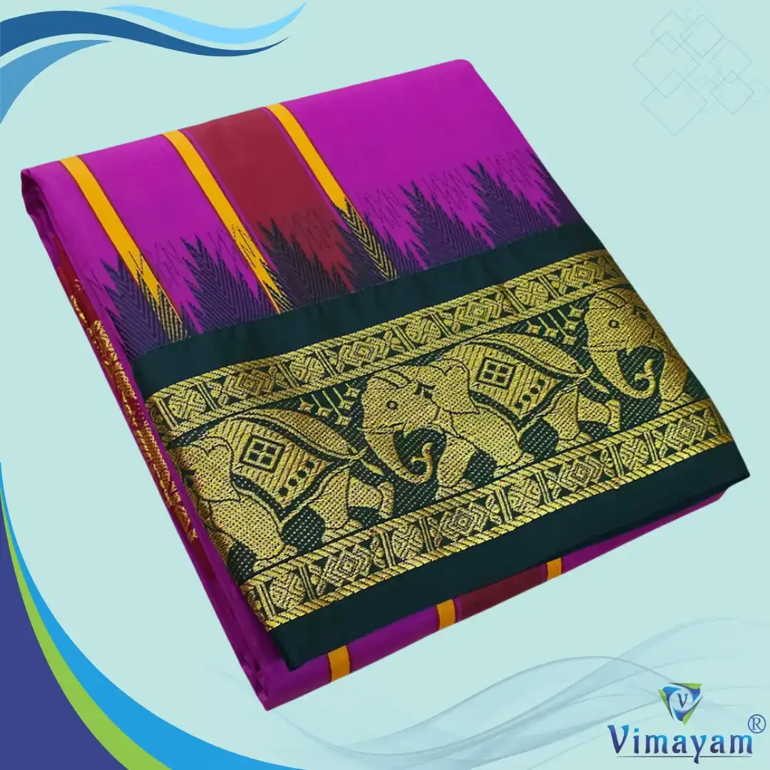 Purple Color Karishma Soft Silk 7 Inch Border Fine Quality Dhoti