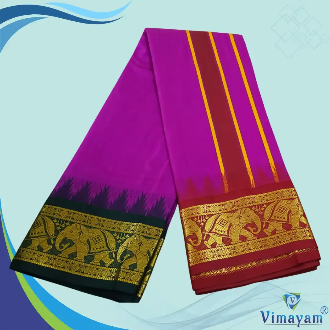Purple Color Karishma Soft Silk 7 Inch Border Fine Quality Dhoti 2
