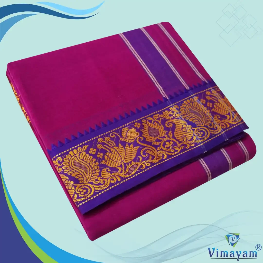 Purple Cotton Colour Fine Quality Dhoti 3 Inch Border