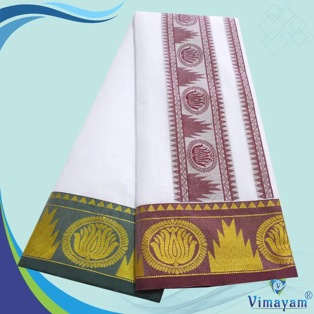 Pyramid Flower Design Embose white Premium Quality Cotton Dhoti 9X5 2