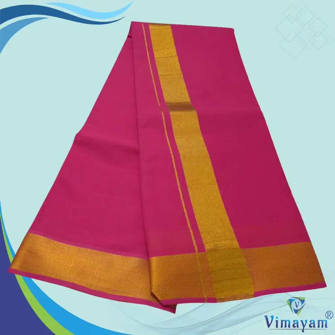 Queen Rose Color Dhoti with Golden Zari Border 2