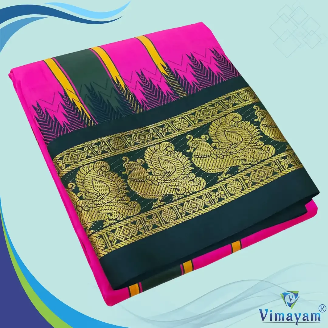 Queen Rose Color Karishma Soft Silk 7 Inch Border Fine Quality Dhoti