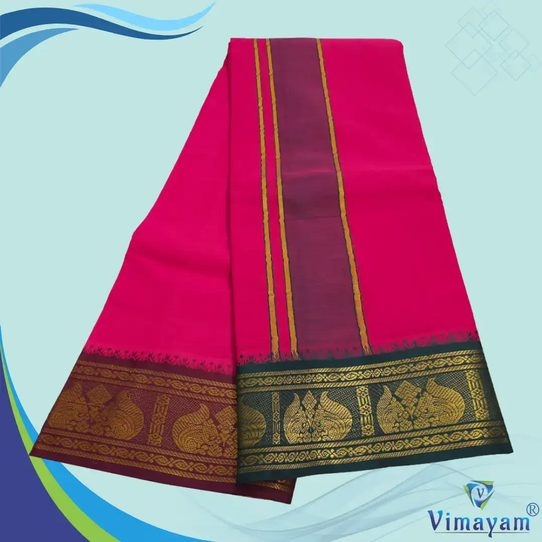 Queen Rose Color Premium Cotton 5 Inch Designed Border Dhoti 2