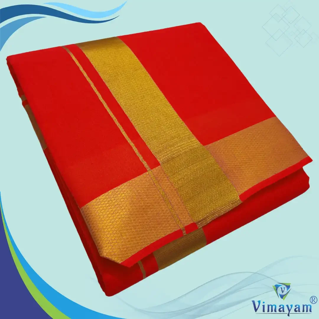 Red Color Dhoti with Golden Zari Border