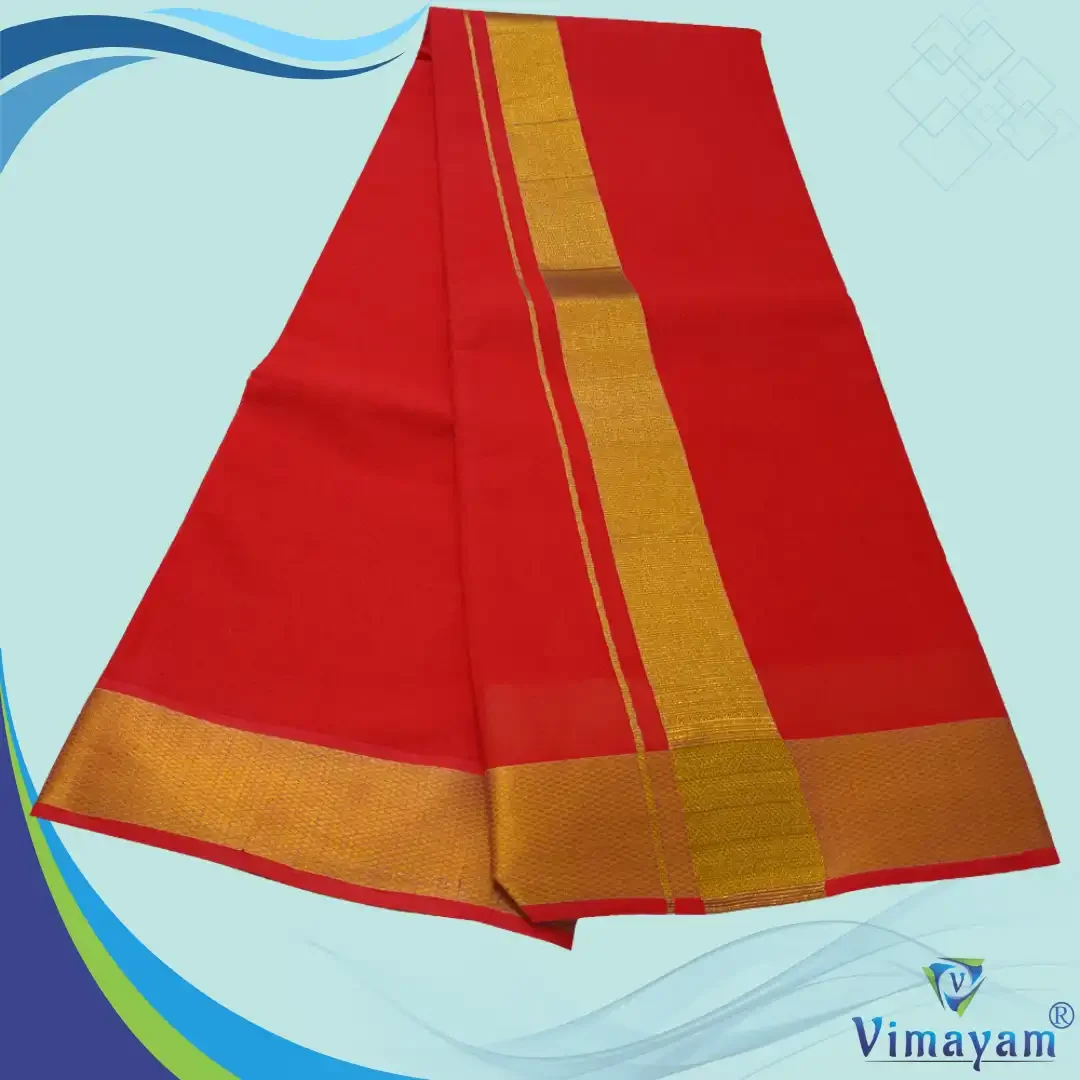 Red Color Dhoti with Golden Zari Border 2