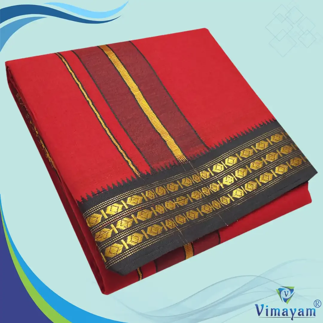 Red Color Dhoti with Udraj/Coin Border Dhoti