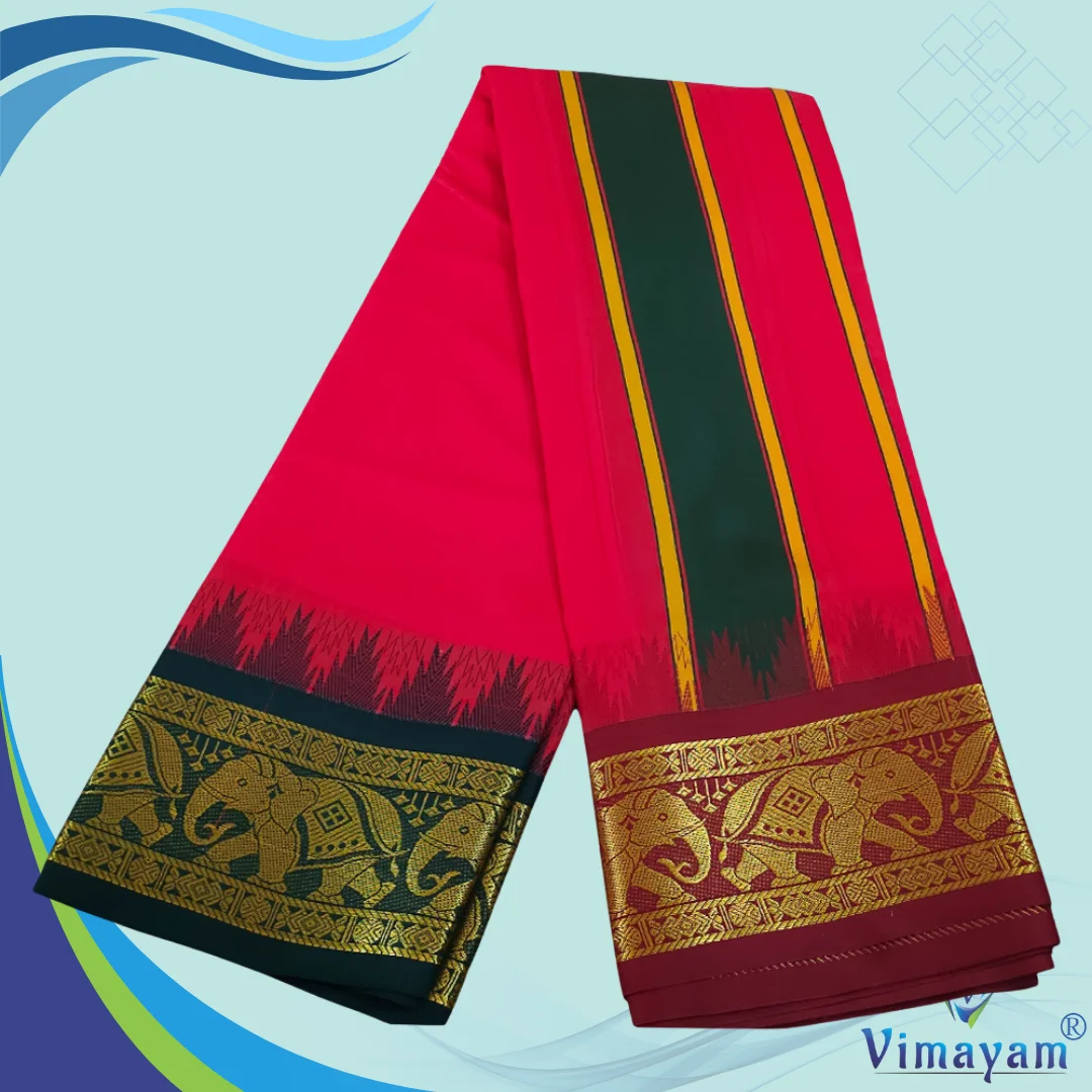 Red Color Karishma Soft Silk 7 Inch Border Fine Quality Dhoti 2