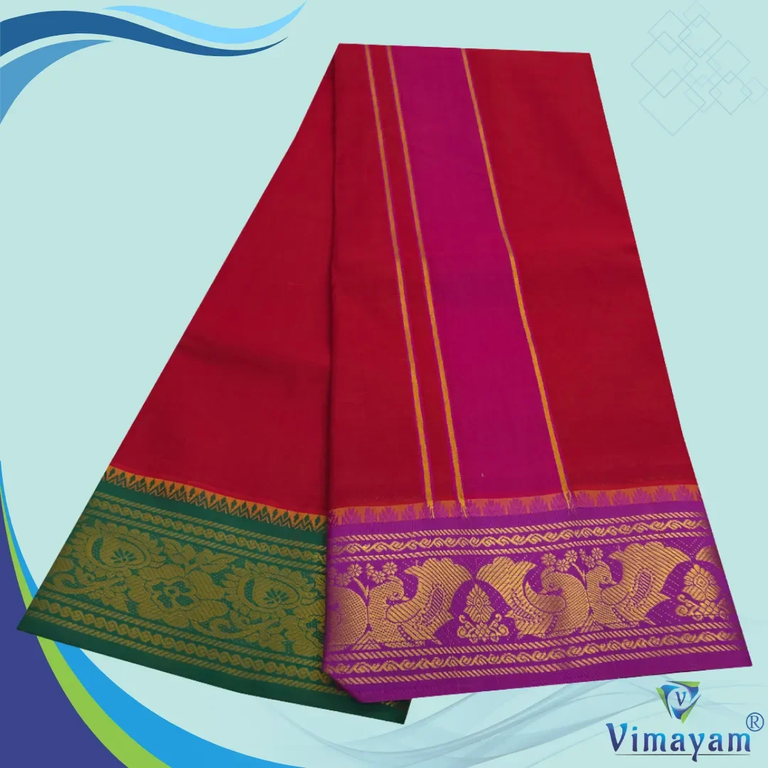 Red Color Premium Cotton 5 Inch Designed Border Dhoti 2