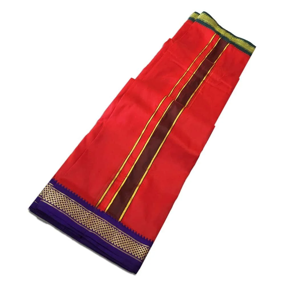 Red Colour art Silk MayilKan Colour Dhoti 2