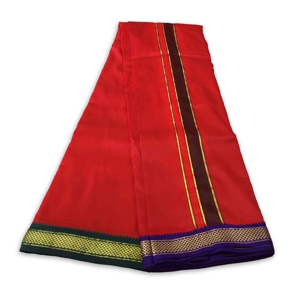 Red Colour art Silk MayilKan Colour Dhoti 3