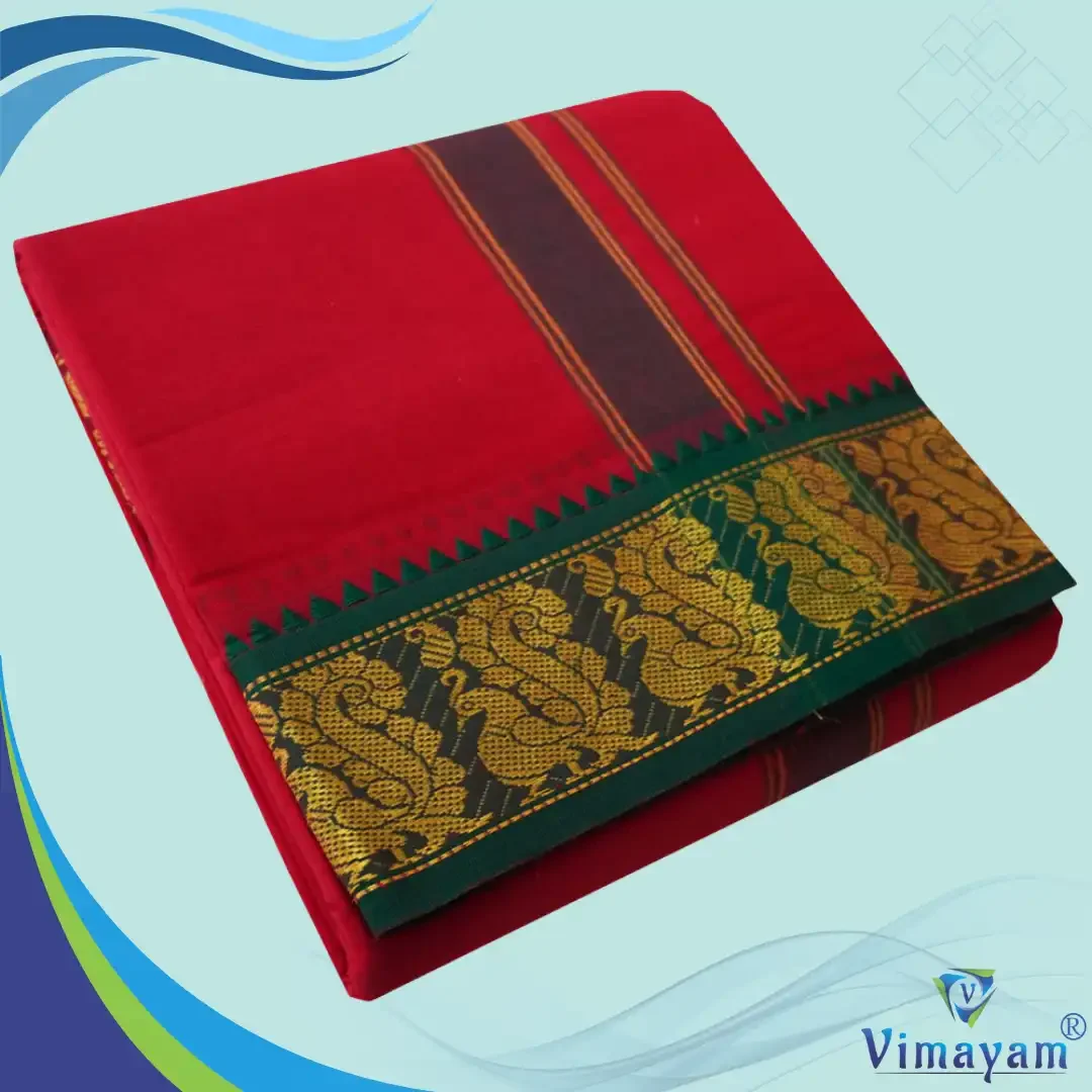 Red Cotton Colour Fine Quality Dhoti 3 Inch Border