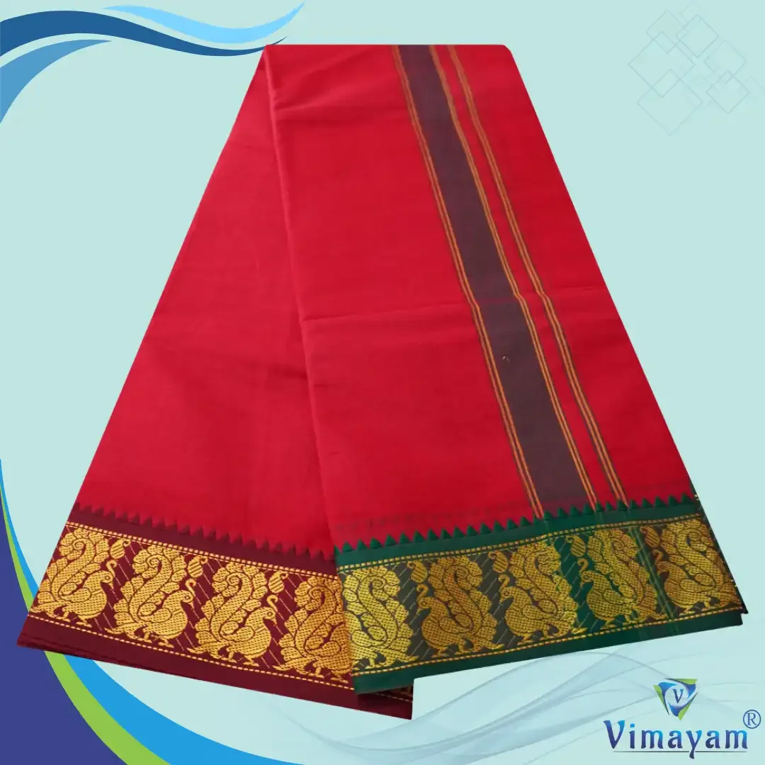 Red Cotton Colour Fine Quality Dhoti 3 Inch Border 2