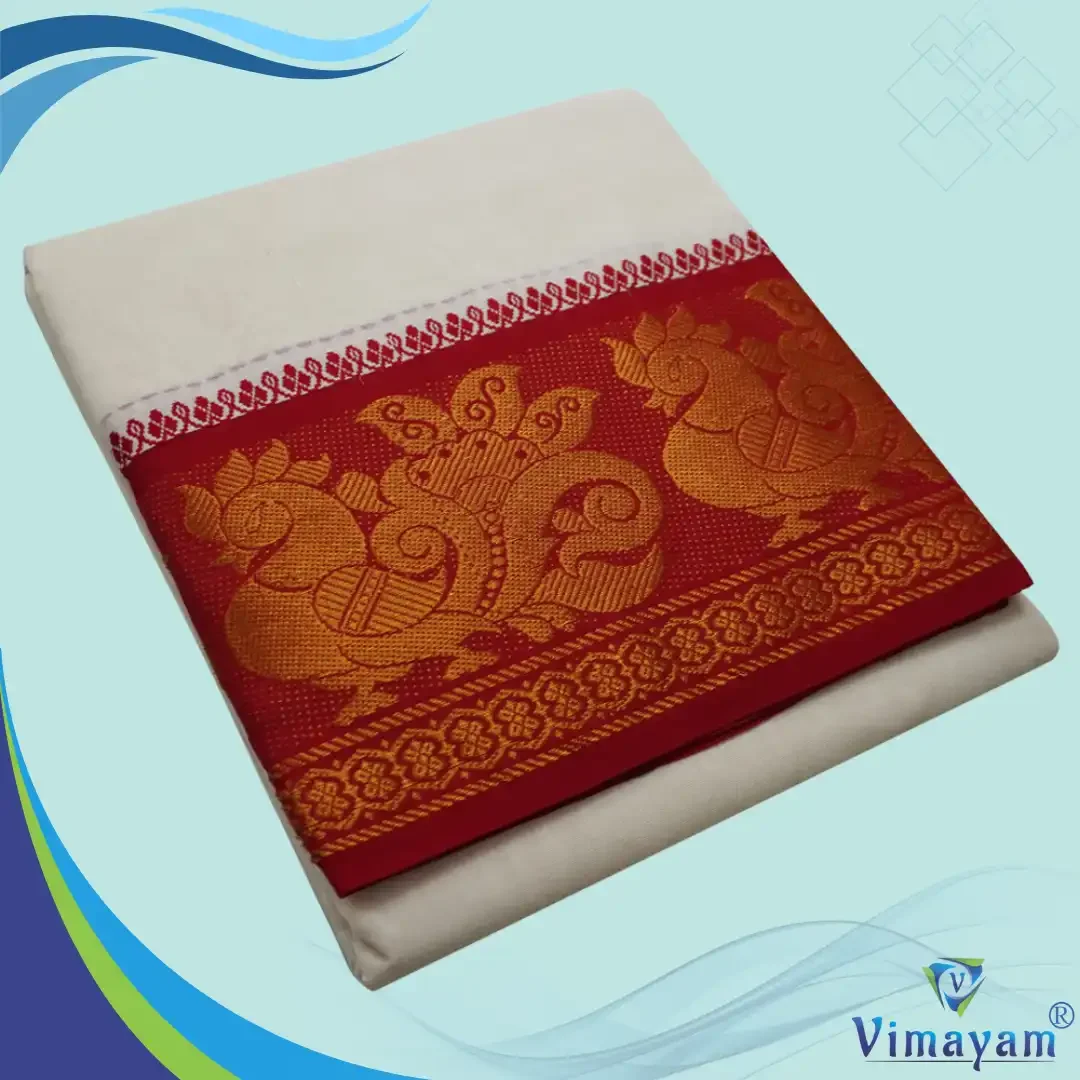 Red & Contrast Border Half White Best Quality Dhoti(Assorted designs)