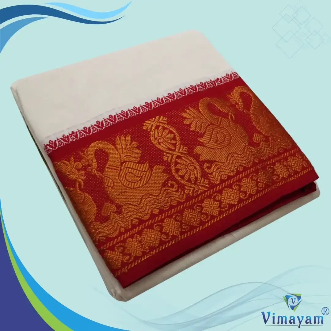 Red & Contrast Border Half White Best Quality Dhoti(Assorted designs) 2