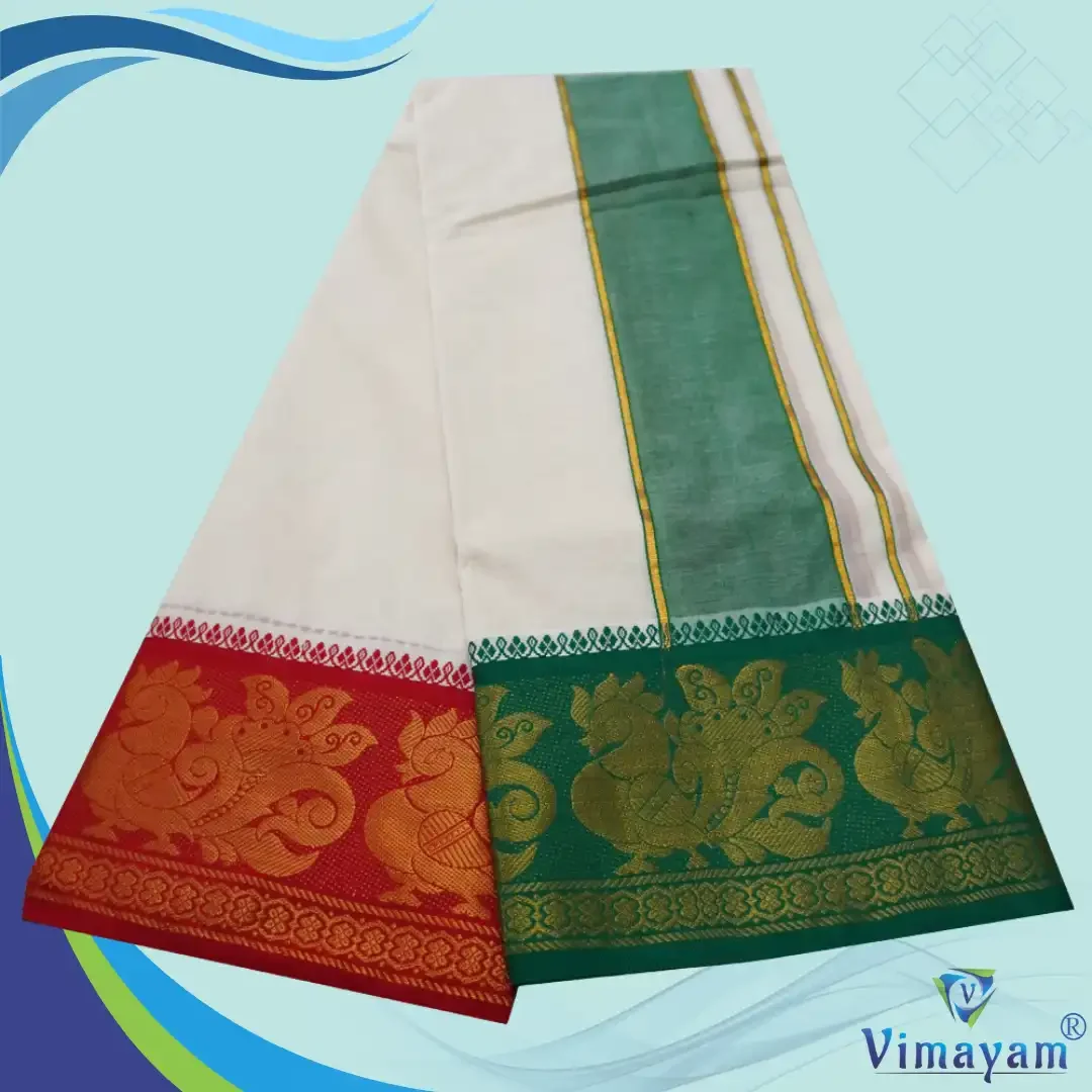 Red & Contrast Border Half White Best Quality Dhoti(Assorted designs) 3