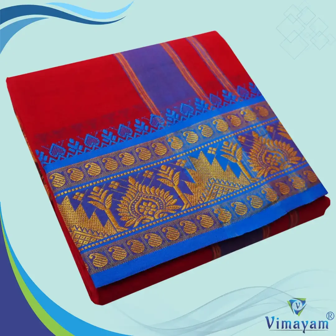 Red Cotton Colour Fine Quality Dhoti 5 Inch Border