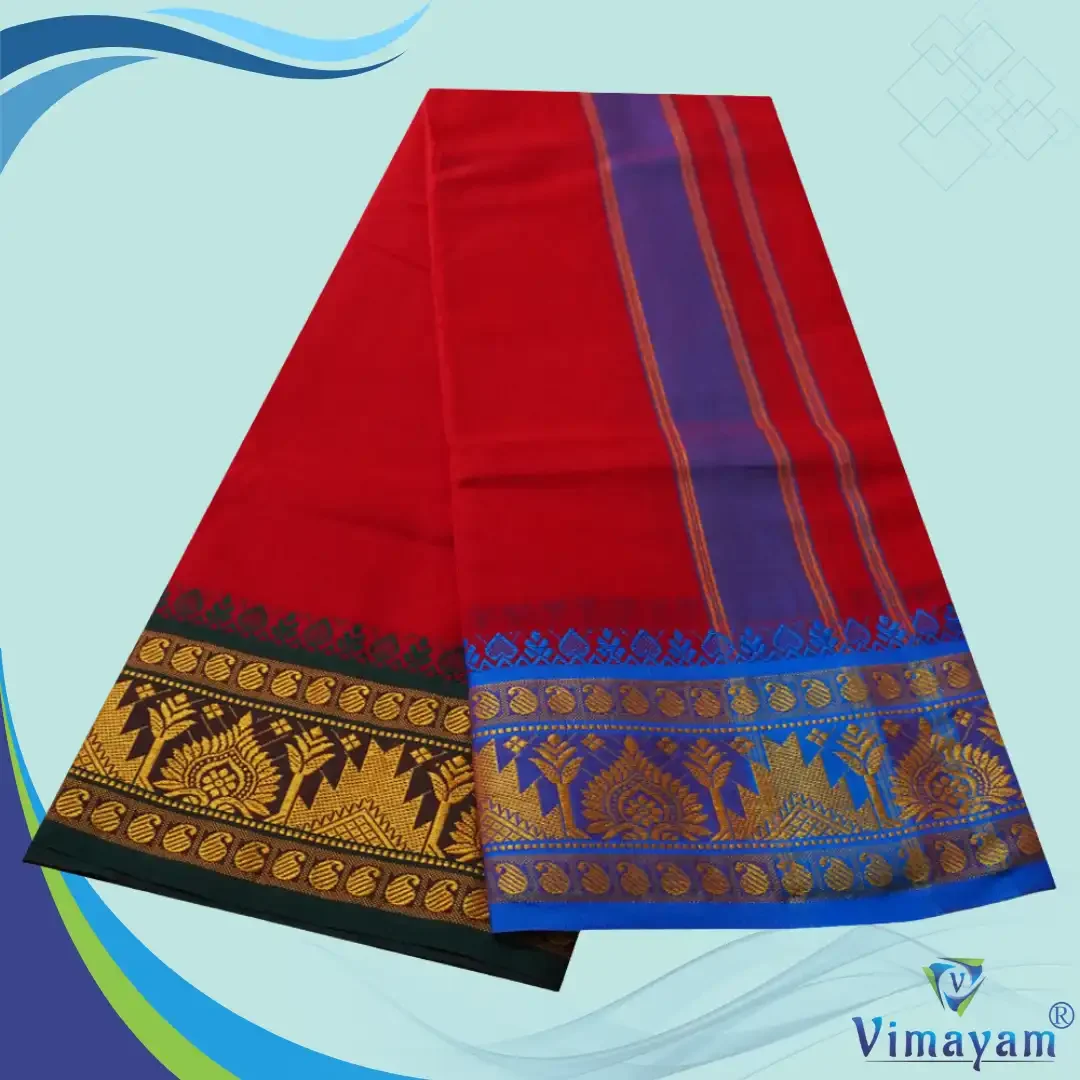 Red Cotton Colour Fine Quality Dhoti 5 Inch Border 2