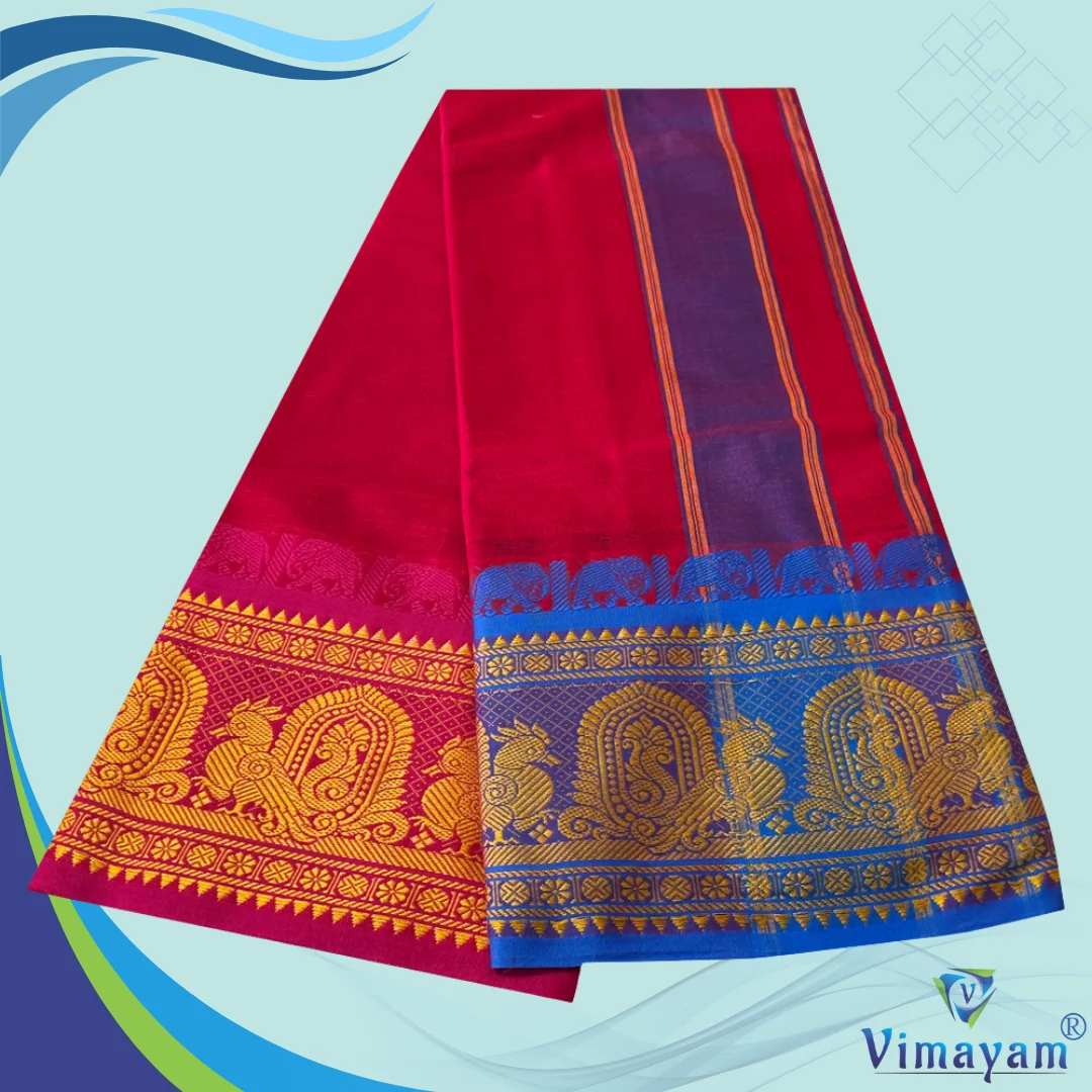 Red Cotton Colour Fine Quality Dhoti 8 Inch Border 2