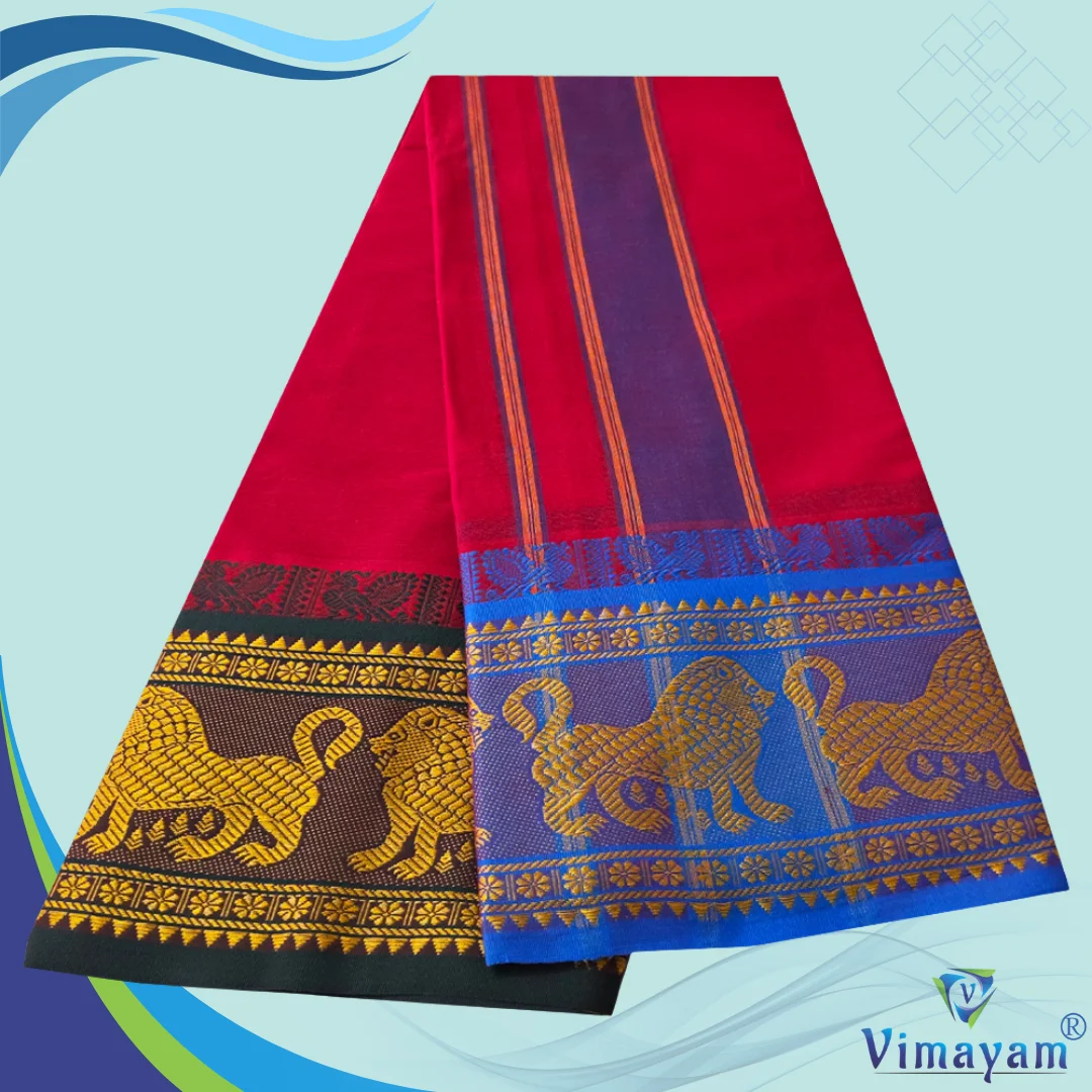 Red Cotton Colour Fine Quality Dhoti 8 Inch Border 3