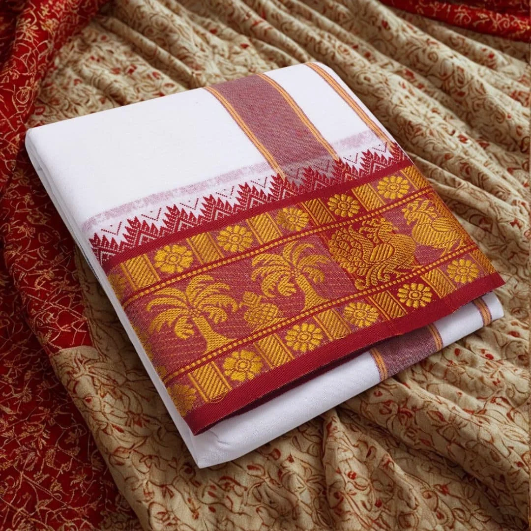 Cotton Dhoti Red and Matching Border