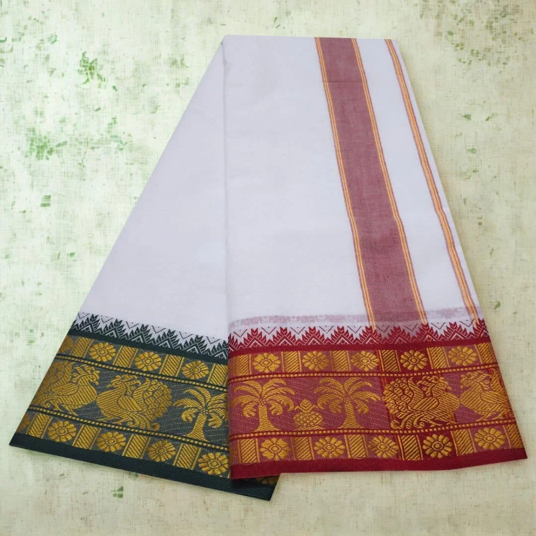 Cotton Dhoti Red and Matching Border 2