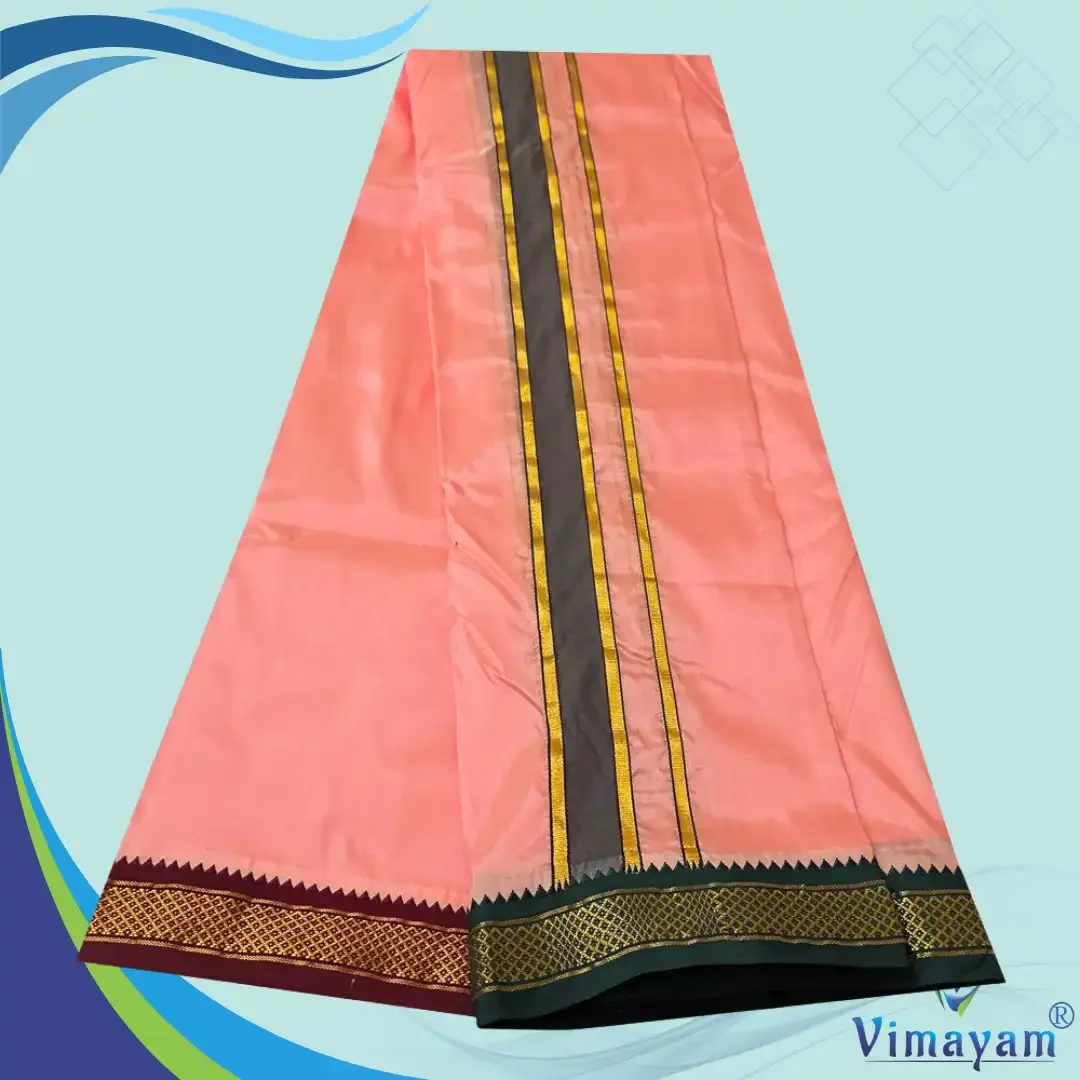 Light Pink Colour art Silk MayilKan Colour Dhoti 2