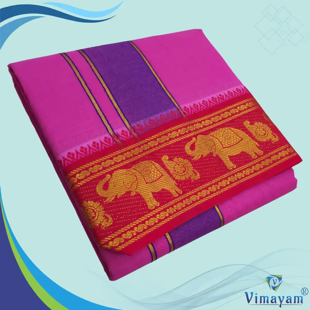Rose Color Premium Cotton 5 Inch Designed Border Dhoti