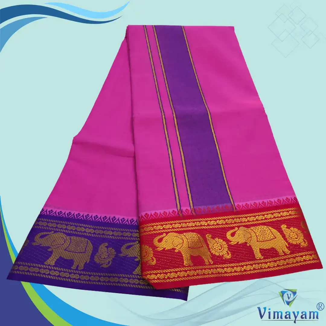 Rose Color Premium Cotton 5 Inch Designed Border Dhoti 2