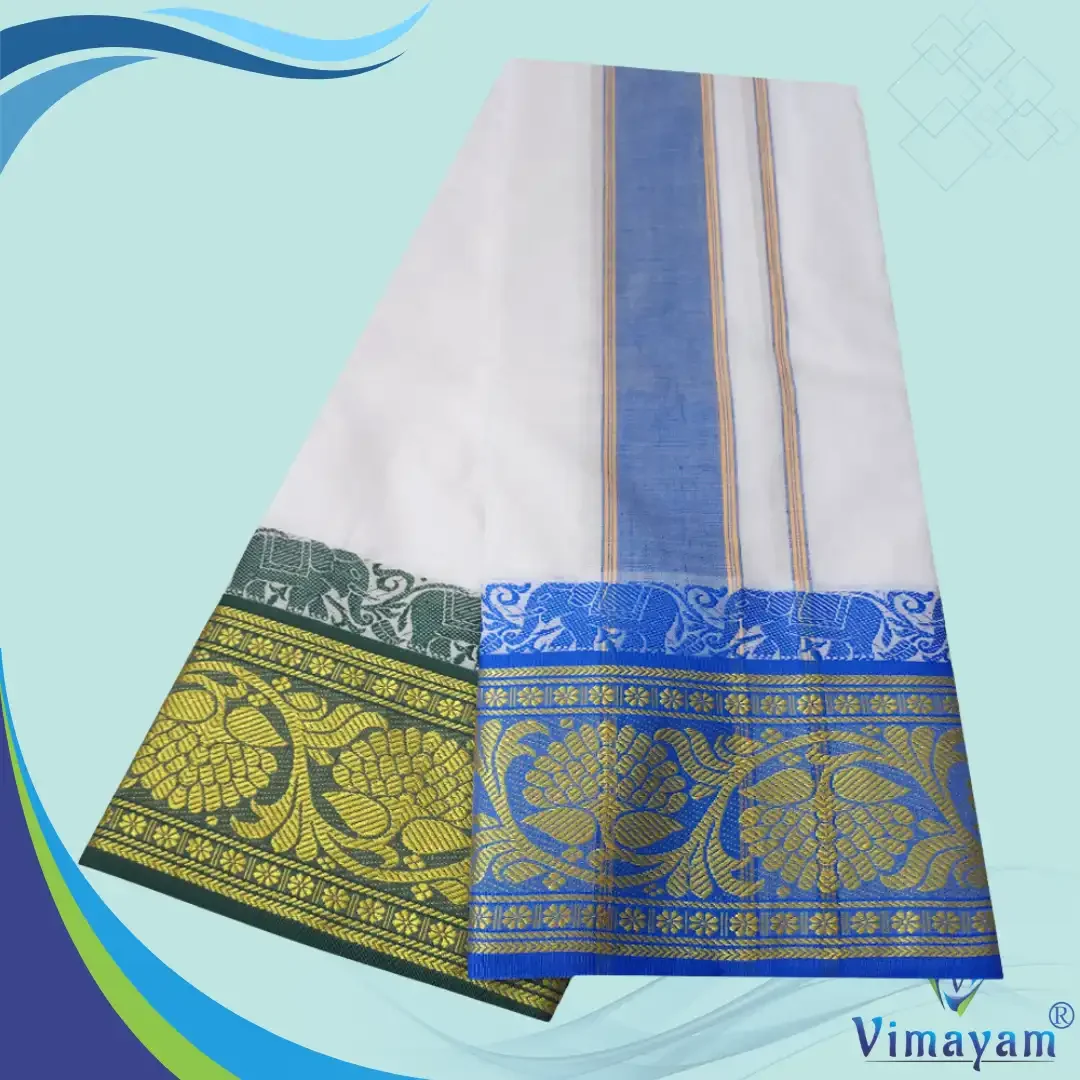 Cotton Dhoti Green and Anandha Blue Border 2