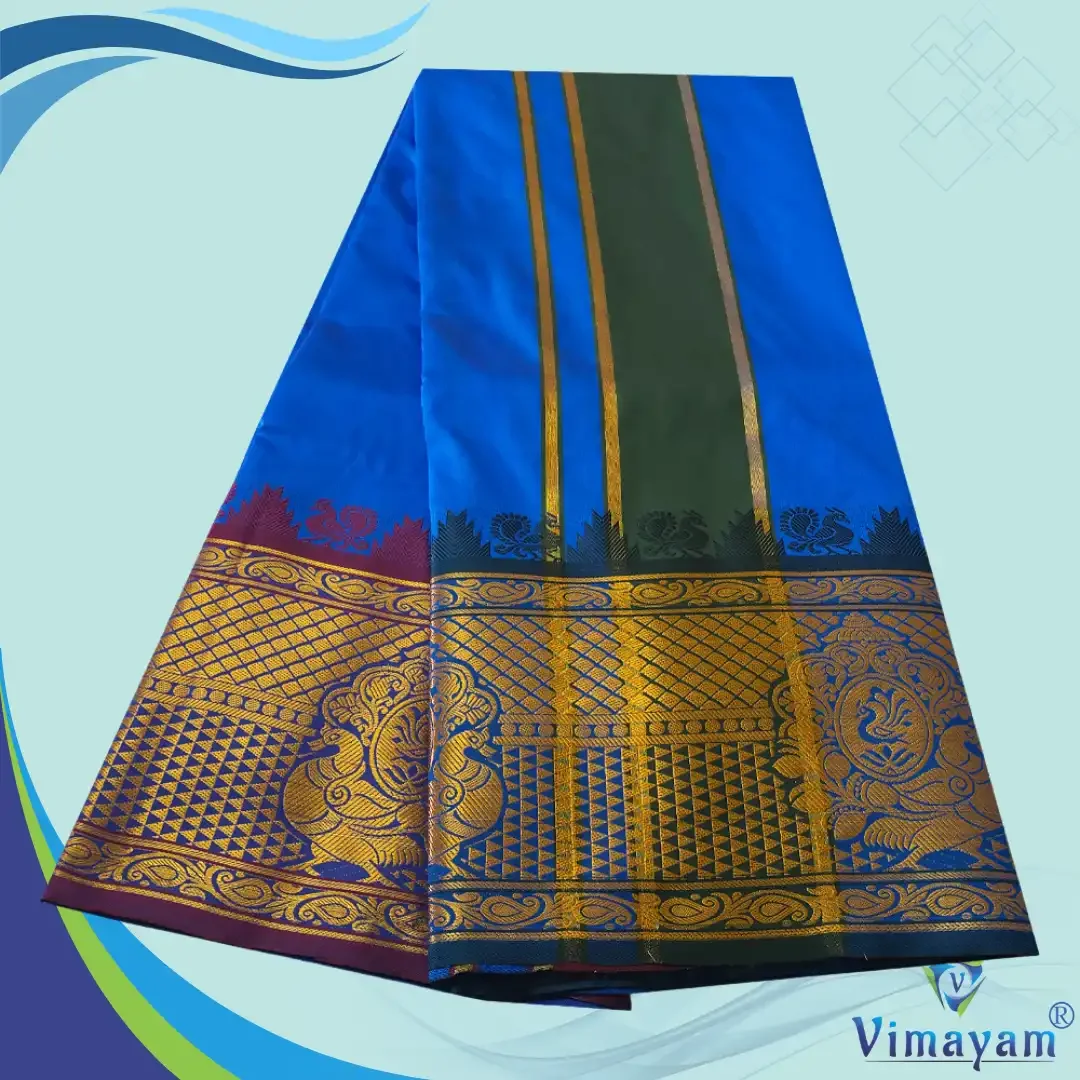 Blue Colour Soft Silk 9 Inch Border(Assorted Border designs) 2