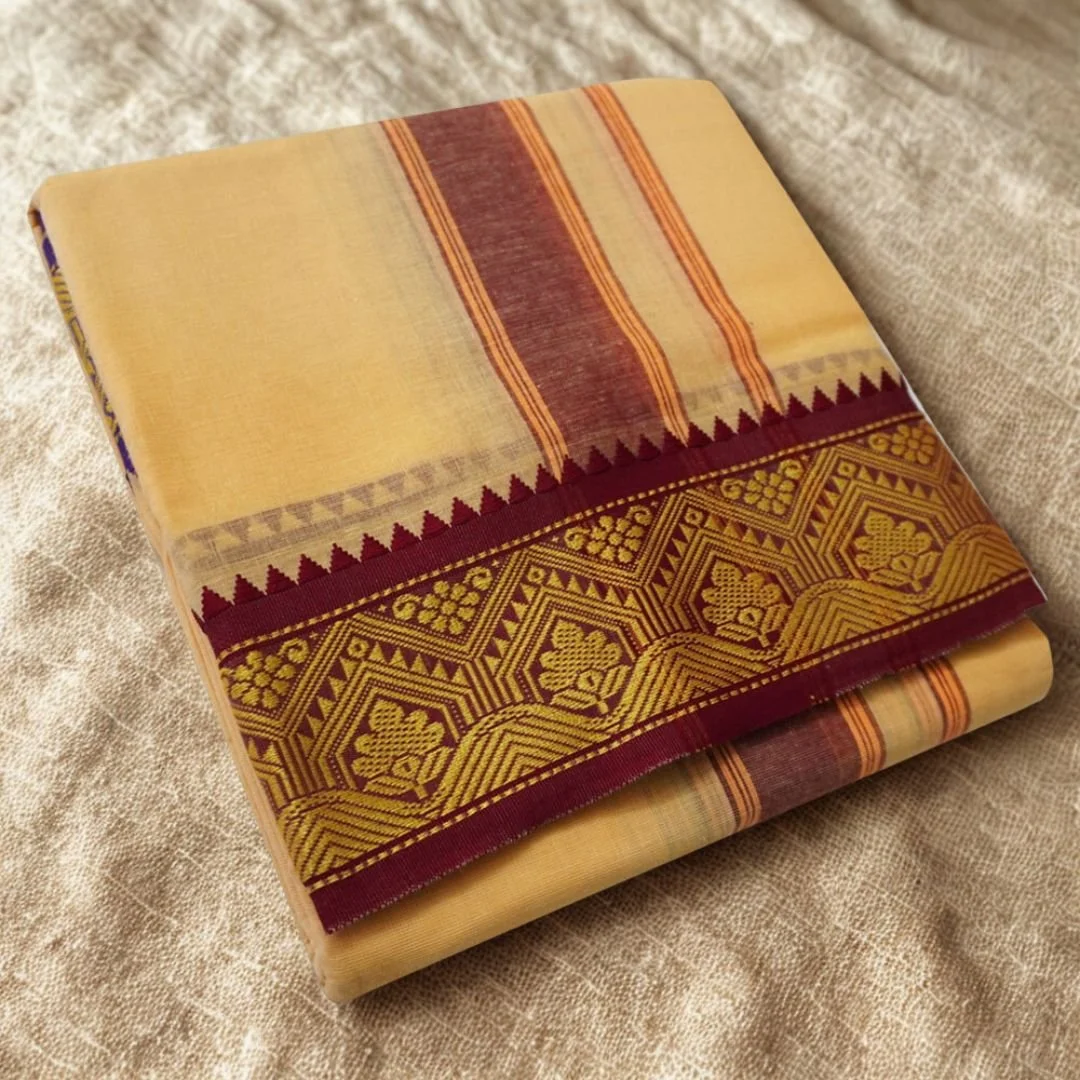 Sandal Cotton Colour Fine Quality Dhoti 3 Inch Border
