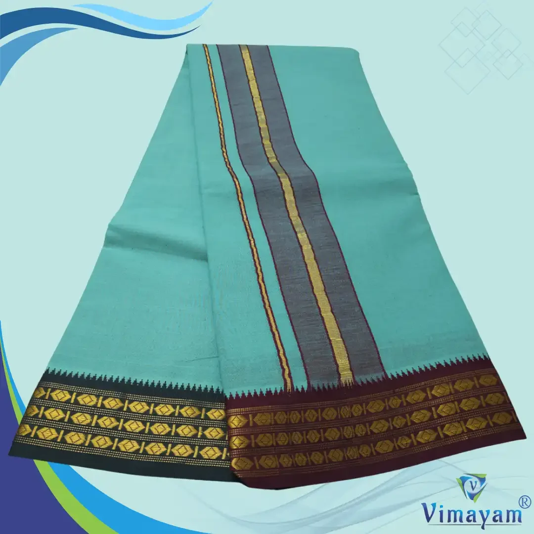 Sea Green Color Dhoti with Udraj/Coin Border Dhoti 2