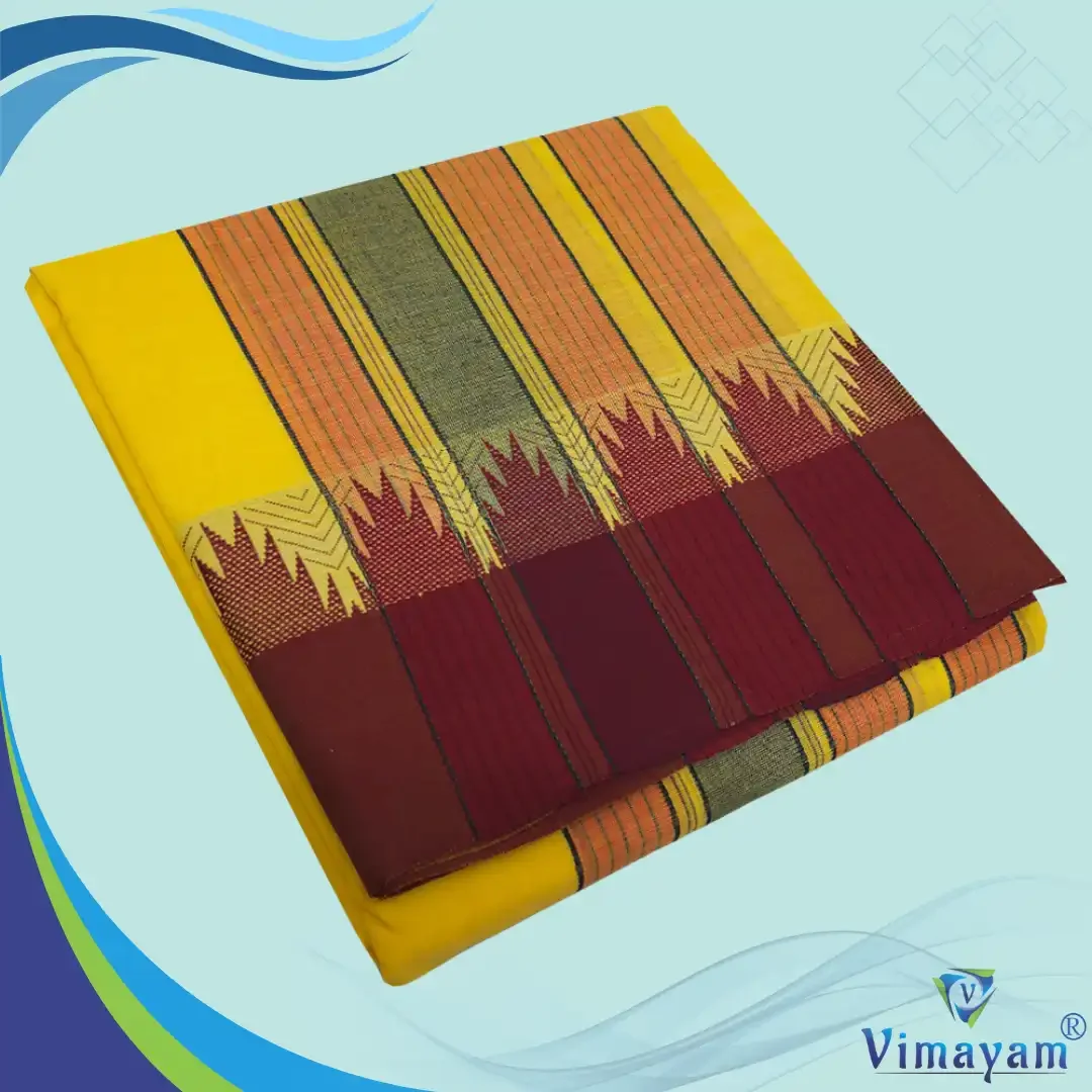 Temple Border Yellow Premium Quality Assorted Border Dhoti 9X5