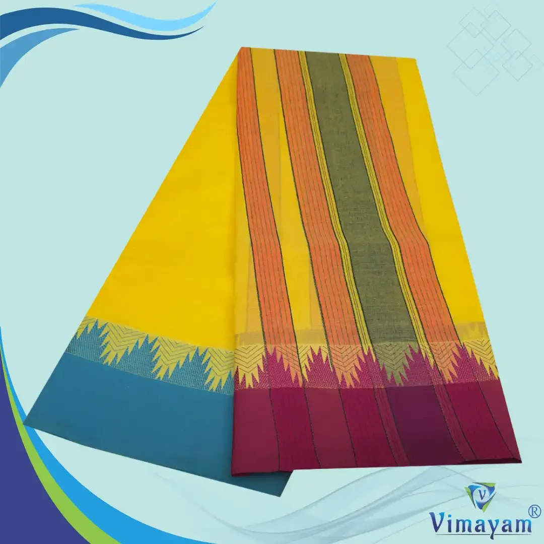 Temple Border Yellow Premium Quality Assorted Border Dhoti 9X5 2