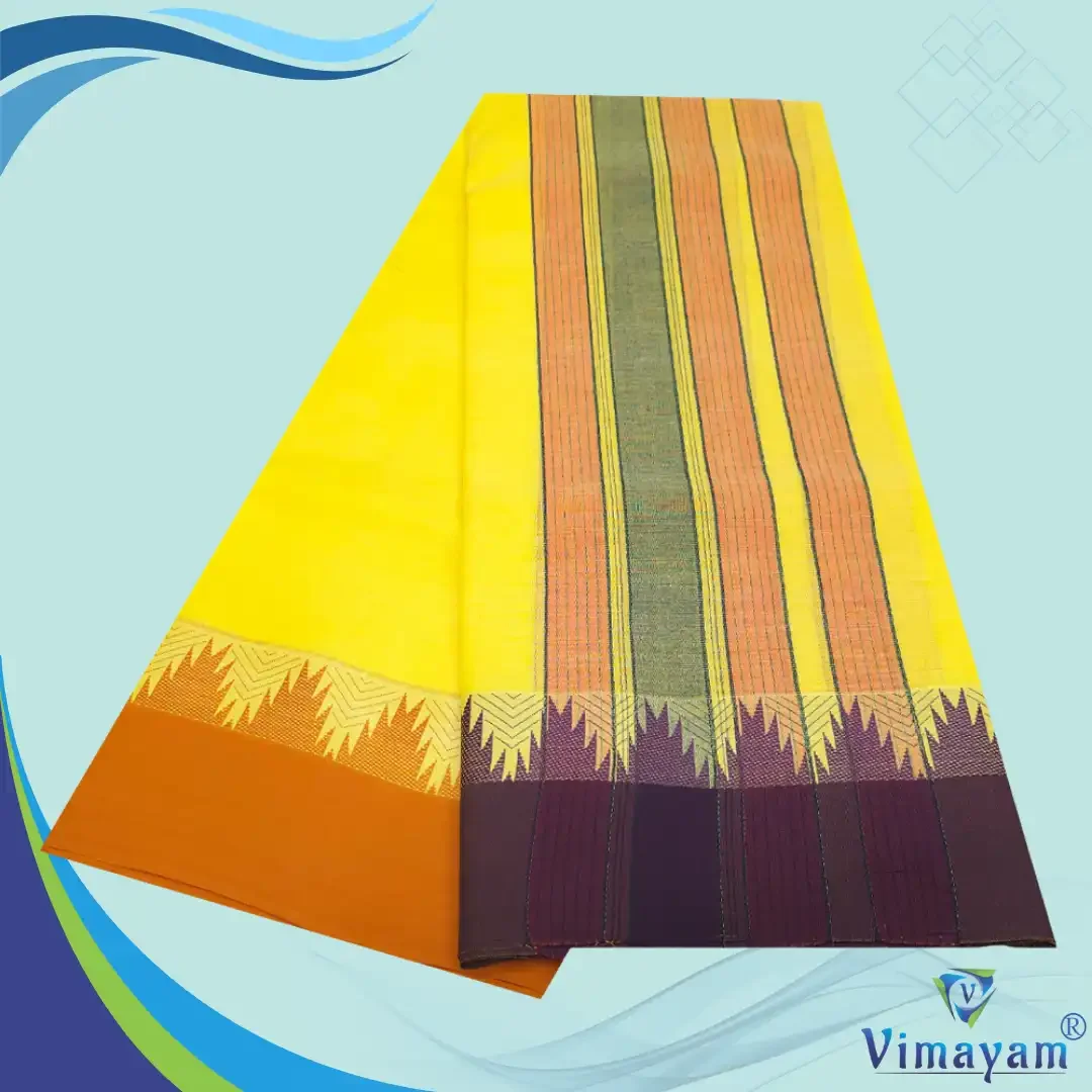 Temple Border Yellow Premium Quality Assorted Border Dhoti 9X5 3