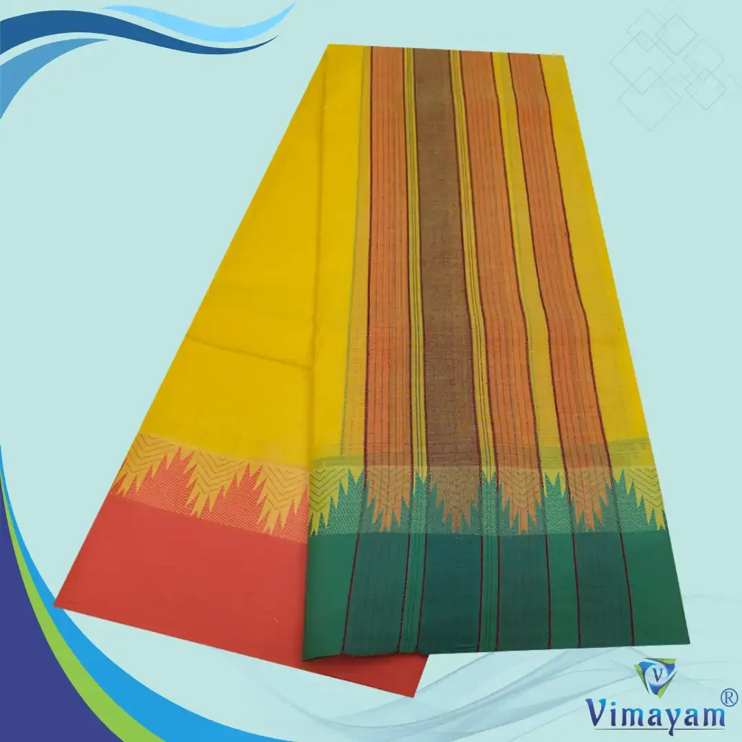 Temple Border Yellow Premium Quality Assorted Border Dhoti 9X5 4