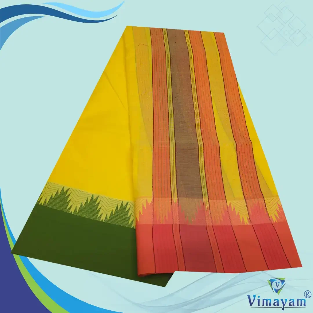 Temple Border Yellow Premium Quality Assorted Border Dhoti 9X5 5