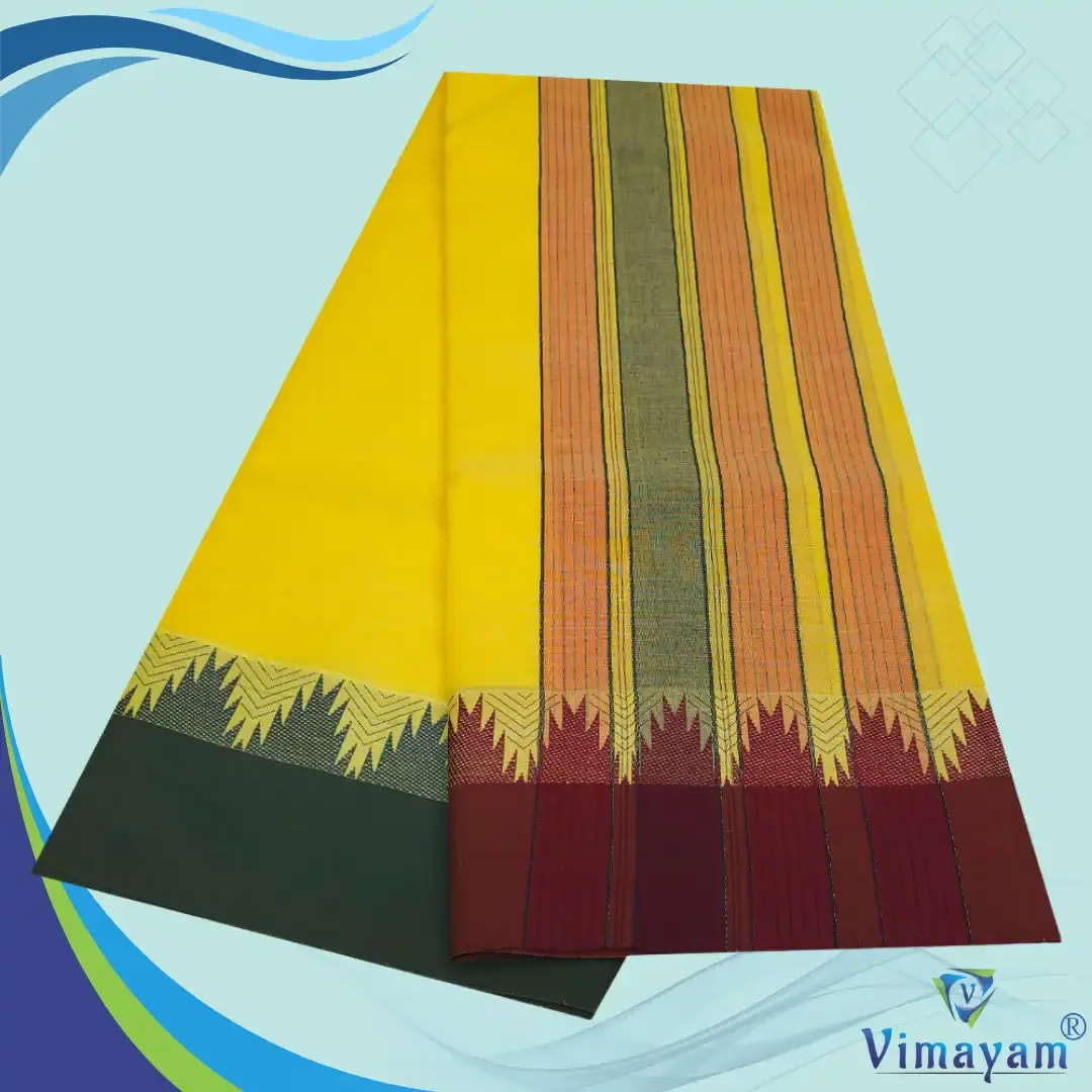 Temple Border Yellow Premium Quality Assorted Border Dhoti 9X5 6