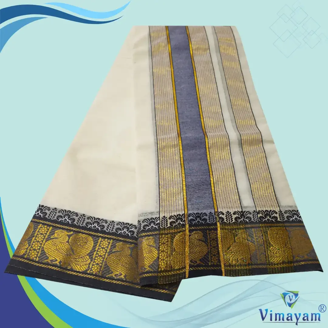 Black Border Jaquad Vaishnava Dhoti Pure Cotton Half White Best Quality 2