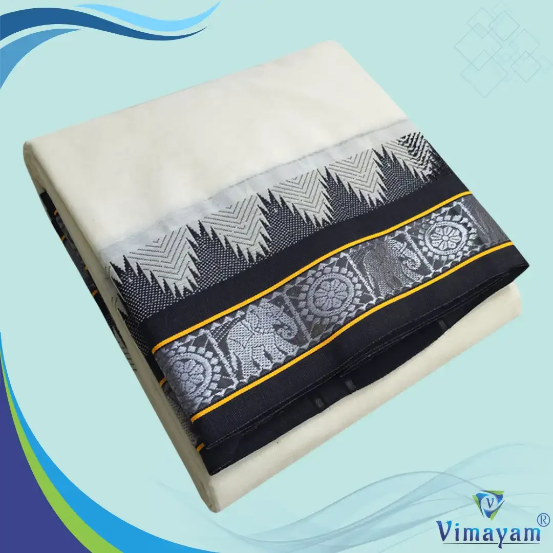 Mini jaquad fancy temple border dhoti – Black Border